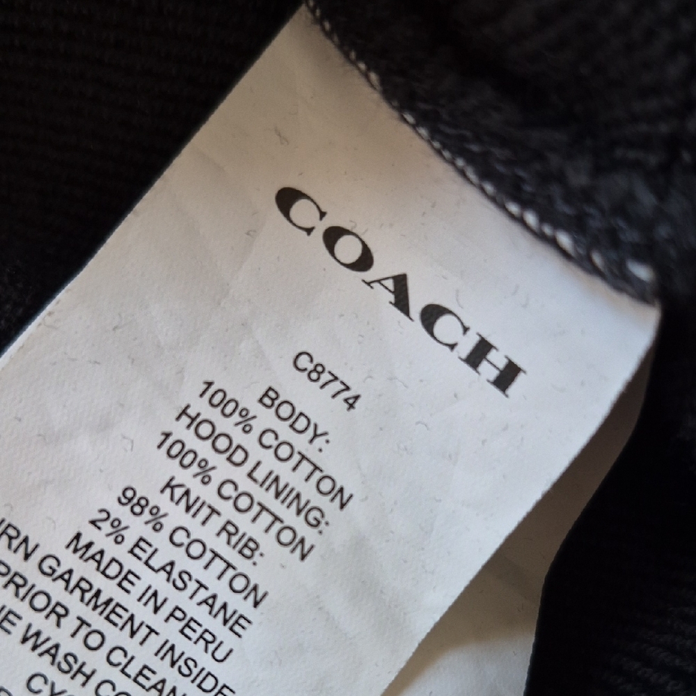 Coach Black Signature Square Hoodie with Brown Logo Panel 100% Cotton C8784 - Picture 5 of 8